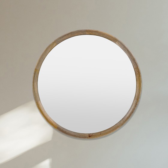 Circular Light Oak Frame Mirror - 70cm