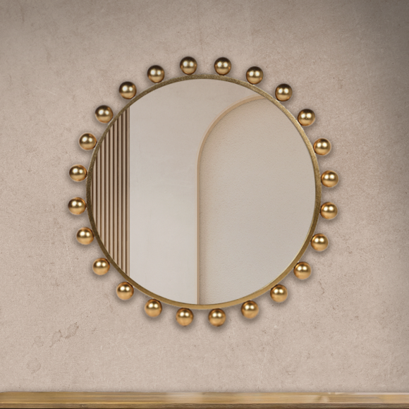 Gold Ball Surround Circular Mirror