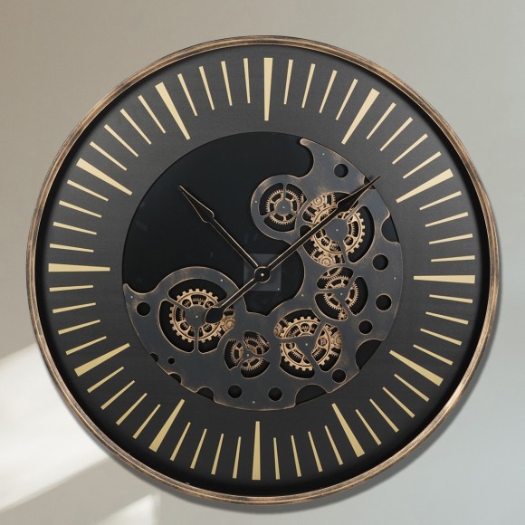 Black & Gold Moving Gears Clock - Large