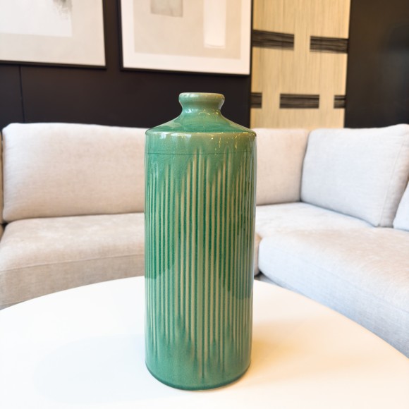 Green & Ochre Linear Pattern Vase