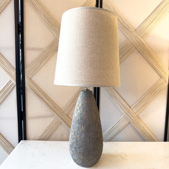 Brushed Metallic Grey Lamp with Taupe Shade