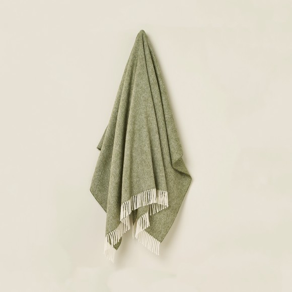 Herringbone British Wool Throw - Olive