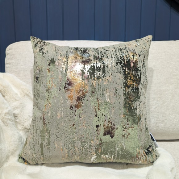 Green Foil & Flocked Velvet Cushion - 43x43cm