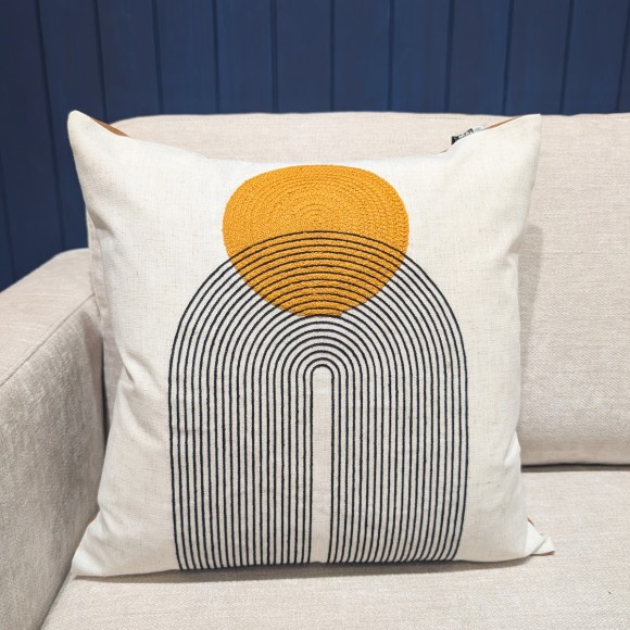 Embellished Mustard Circle & Arch Cushion - 45x45cm